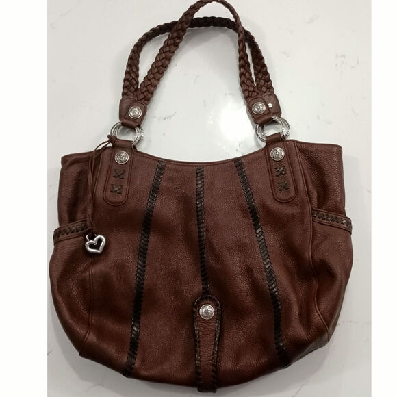 Brighton Handbags - HOBO Brighton pebbled brown leather shoulder bag silver Accents Boho